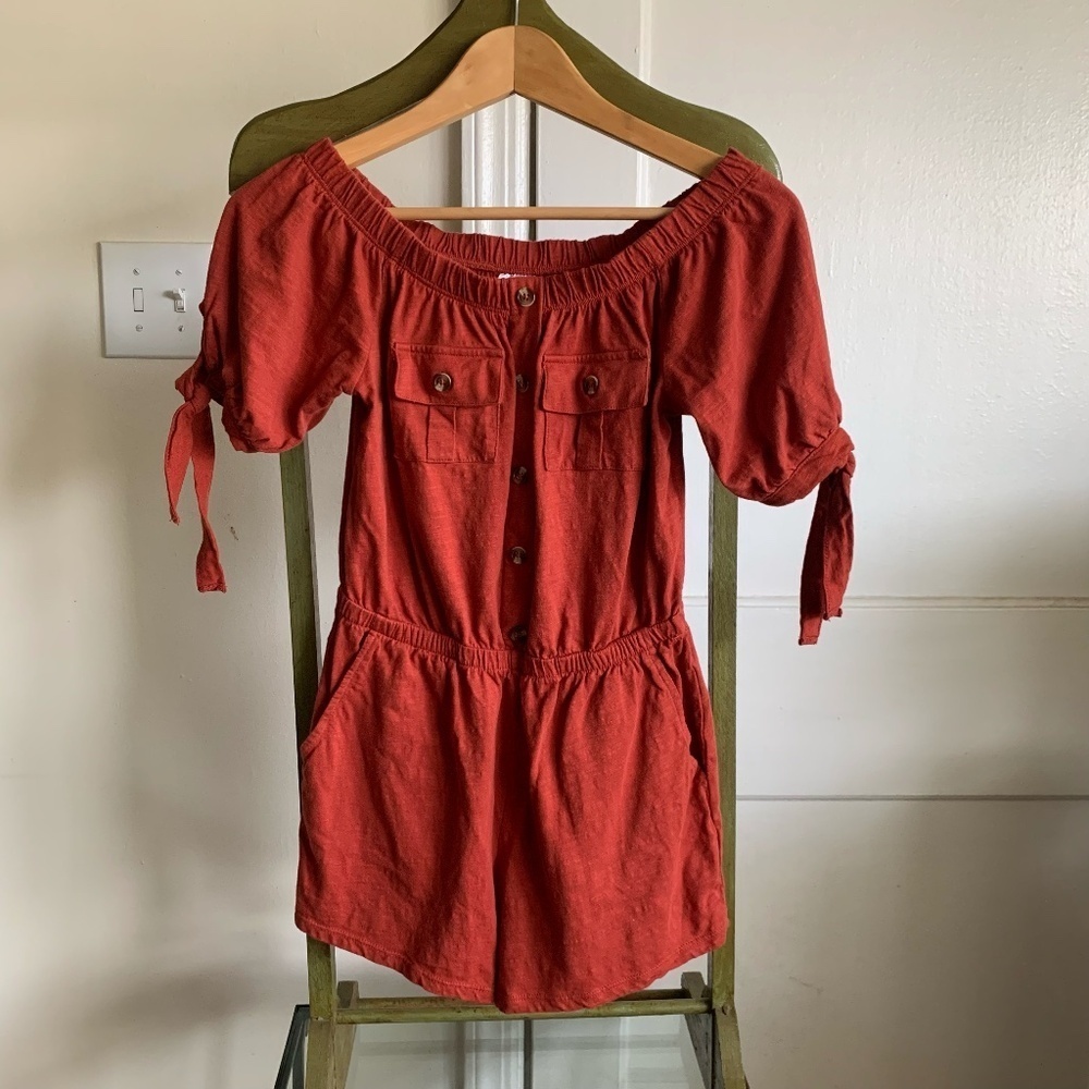 One-piece Short Sleeve On/Off the shoulder Jumpsuit Red Burnt Orange Size S
